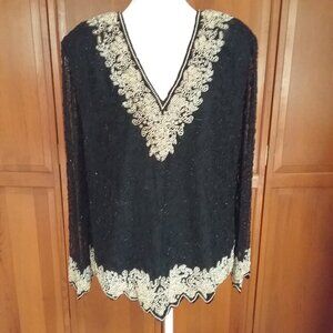 Lauren Kazar New York Black Sequin and Beaded Top